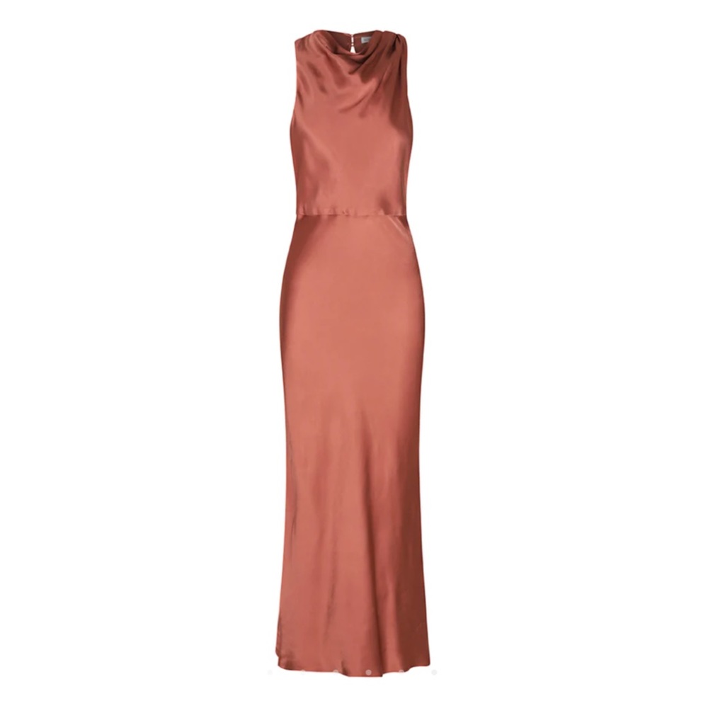 Shona Joy LA LUNE HIGH NECK MIDI DRESS - TERRACOTTA